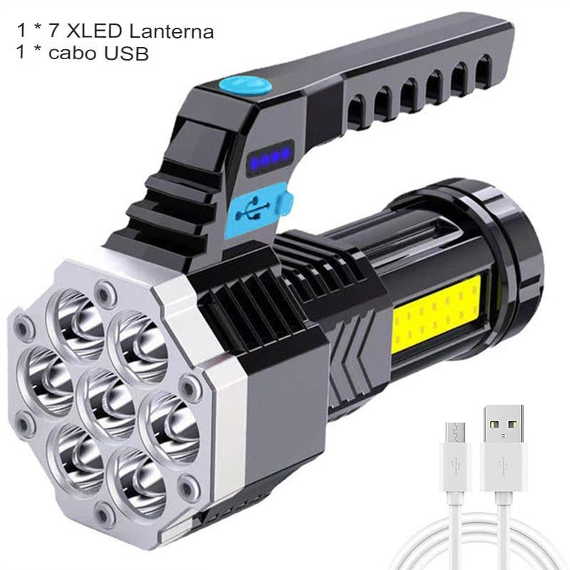 Lanterna Recarregável USB 7 Led com Holofote