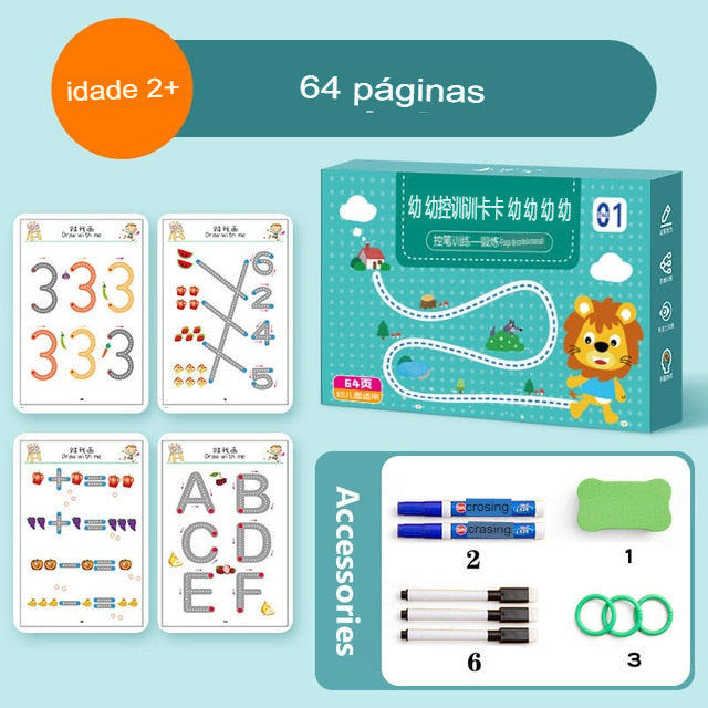 Caderno Mágico Reutilizável de Caligrafia para Crianças