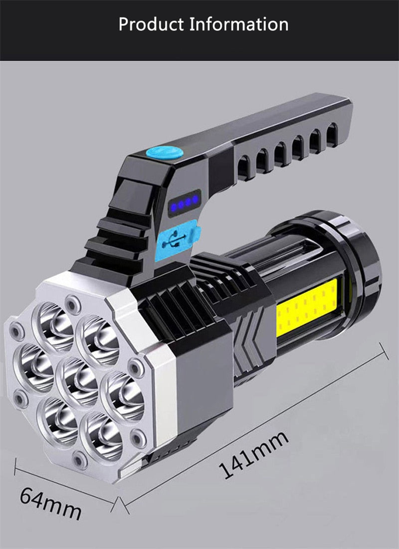 Lanterna Recarregável USB 7 Led com Holofote